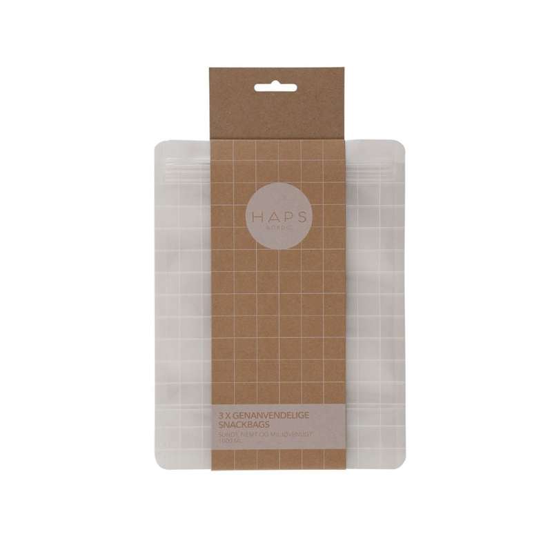 HAPS Nordic Wiederverwendbare Snack-Taschen - 3er-Pack - 1000 ml - Transparent Check