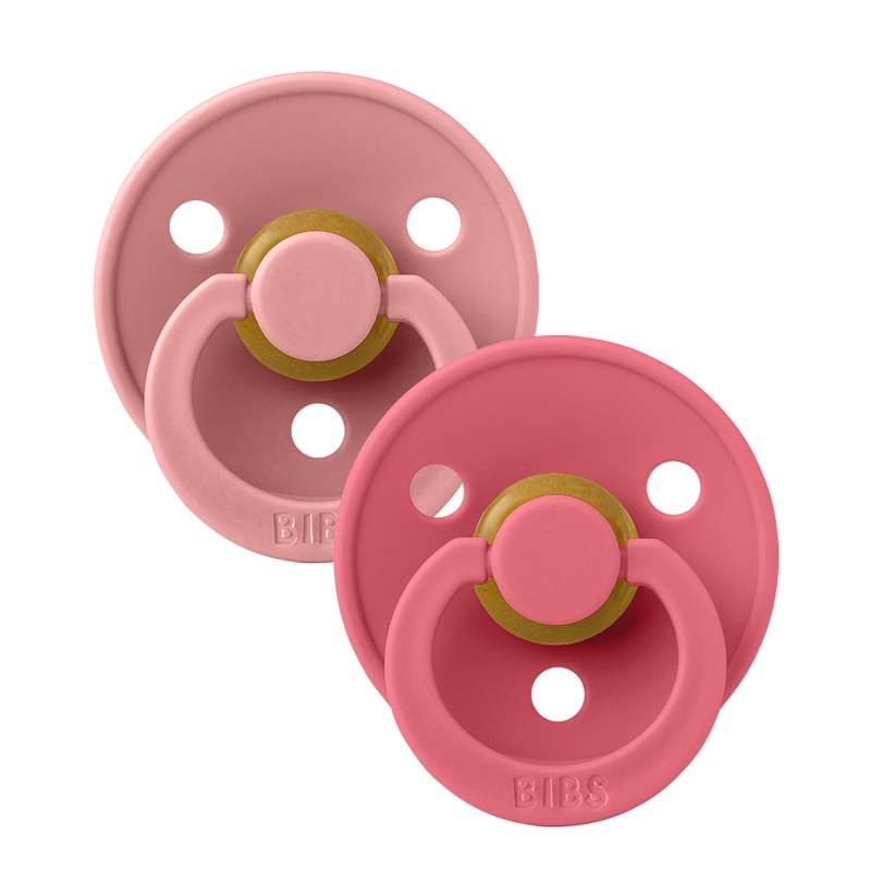 BIBS Symmetrischer Farbschnuller - 2er Pack - Größe 2 - Naturkautschuk - Dusty Pink/Coral