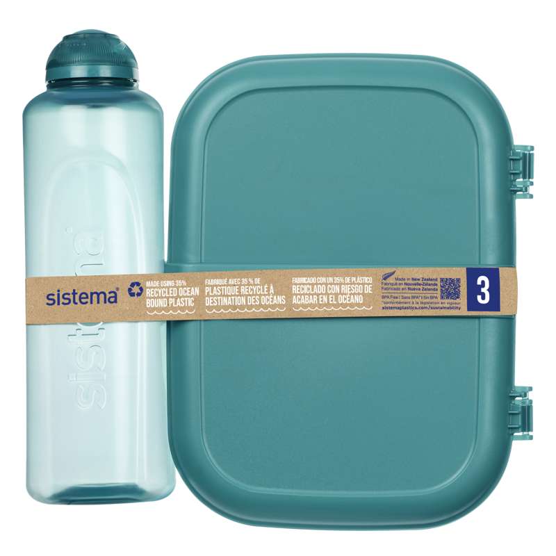 Sistema Ocean Bound Lunchbox und Trinkflasche - Ribbon Lunch To Go - 1,1L - Teal Stone