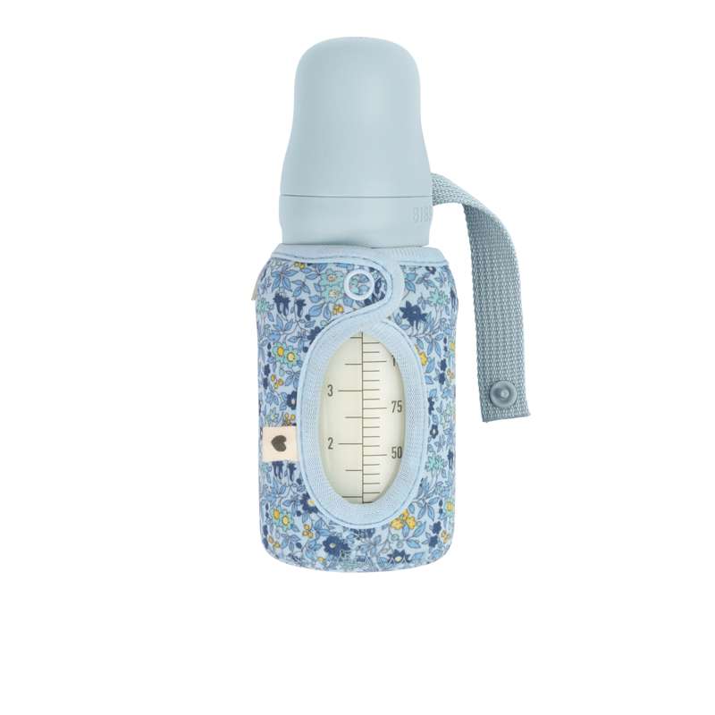 BIBS Flasche - Hülle für Babyflasche - Klein - 110 ml - Kamillenrasen/Babyblau