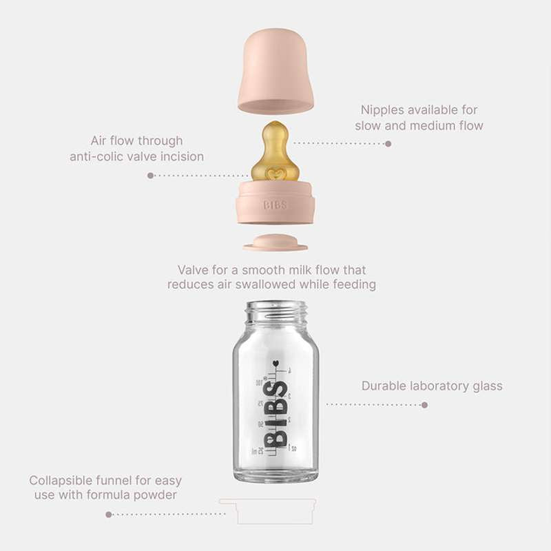 BIBS Flasche - Komplettes Flaschenset - Groß - 225 ml - Dusky Lilac