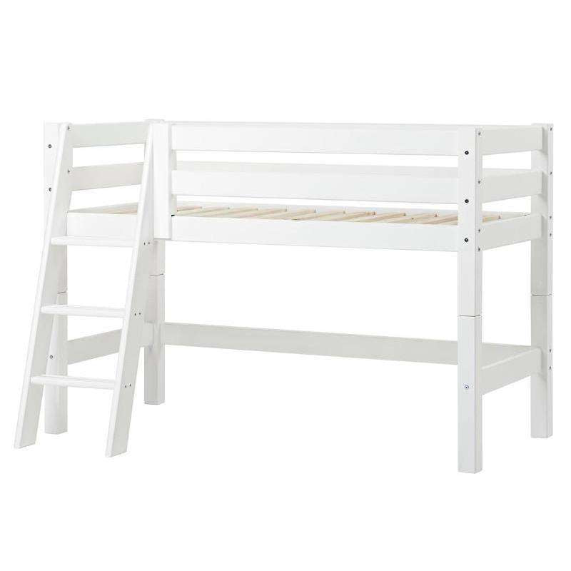 Hoppekids ECO Luxury - Halbhohes Bett mit Rückenlehne - Schräge Leiter (verschiedene Größen) - Weiß